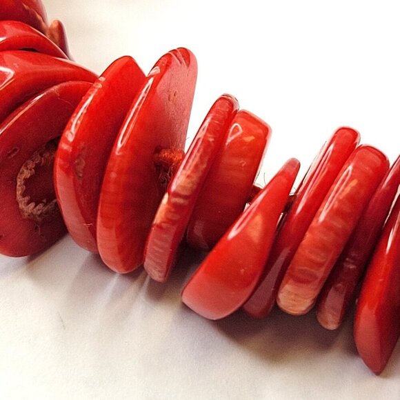 Womens Red Coral Necklace  Disc Beaded Necklace - Picture 10 of 16